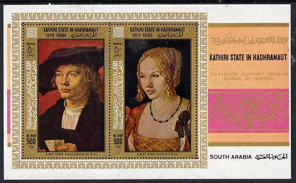 Aden - Kathiri 1968 Paintings by Durer perf miniature sheet unmounted mint (Mi BL 21A), stamps on , stamps on  stamps on arts    durer, stamps on  stamps on renaissance