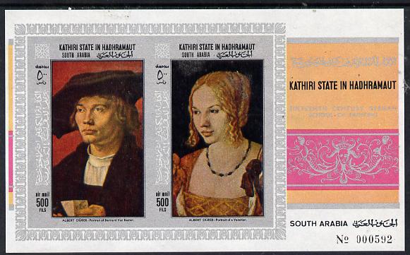 Aden - Kathiri 1968 Paintings by Durer imperf miniature sheet unmounted mint (Mi BL 21B), stamps on , stamps on  stamps on arts    durer, stamps on  stamps on renaissance