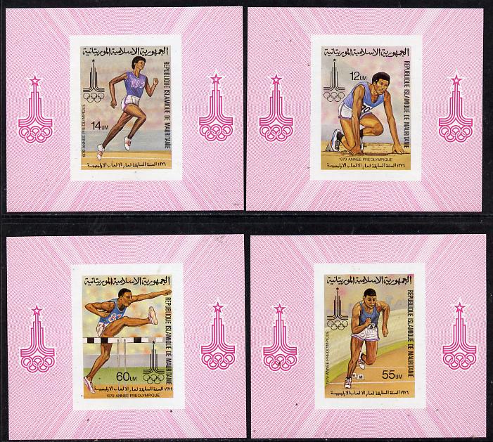 Mauritania 1979 Olympics set of 4 deluxe miniature sheets each unmounted mint, stamps on olympics   running    steeplechase   