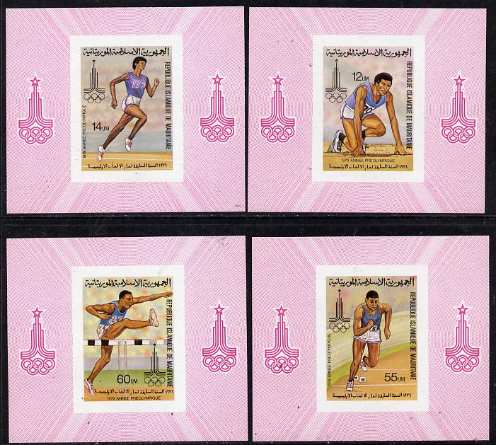 Mauritania 1979 Olympics set of 4 deluxe miniature sheets each unmounted mint, stamps on , stamps on  stamps on olympics   running    steeplechase   