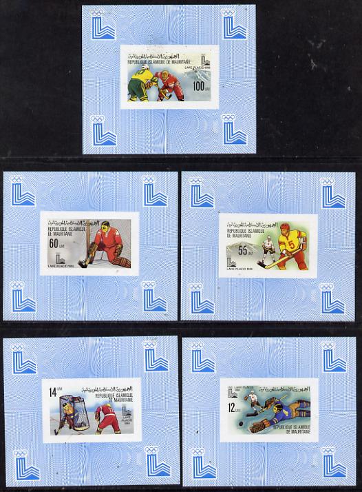 Mauritania 1980 Winter Olympics (Ice Hockey) set of 5 deluxe miniature sheets unmounted mint, stamps on , stamps on  stamps on olympics       ice hockey