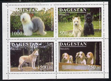 Dagestan Republic 1996 Dogs #1 sheetlet containing 4 values unmounted mint, stamps on , stamps on  stamps on animals, stamps on dogs, stamps on old english, stamps on sheepdog, stamps on cairn terrier