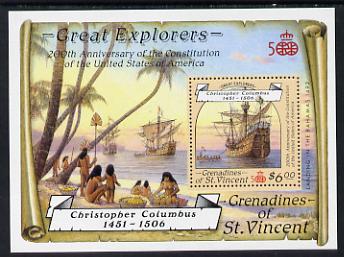 St Vincent - Grenadines 1988 Explorers the unissued $6 m/sheet (Santa Maria) unmounted mint. , stamps on , stamps on  stamps on columbus   explorers     ships