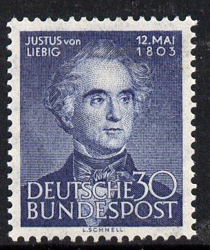 Germany - West 1953 150th Birth Anniversary of Liebig (Chemist) unmounted mint SG 1092, stamps on , stamps on  stamps on science, stamps on  stamps on chemistry, stamps on  stamps on personalities.agriculture