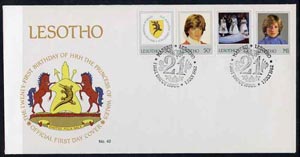 Lesotho 1982 Princess Dis 21st Birthday set of 4 on Official cover with first day commemorative cancel, stamps on royalty    diana