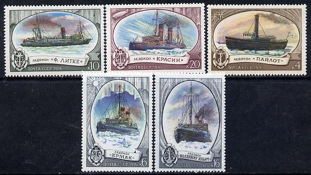 Russia 1976 Russian Ice-Breakers (1st Series) set of 5 unmounted mint, SG 4598-4602, Mi 4558-62*, stamps on ships, stamps on weather