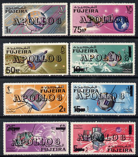 Fujeira 1969 Space Achievements perf set of 8 with Apollo 8 opt, Mi 341-48A unmounted mint, stamps on , stamps on  stamps on space    communications