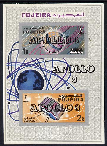Fujeira 1968 Space Achievements imperf m/sheet with Apollo 8 opt, Mi BL 11B unmounted mint, stamps on space    communications