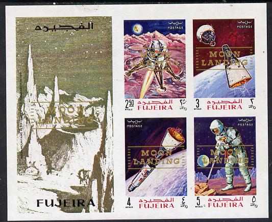 Fujeira 1969 Apollo Space Flights imperf m/sheet with Moon Landing opt unmounted mint, Mi BL 16B , stamps on , stamps on  stamps on space