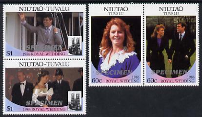 Tuvalu - Niutao 1986 Royal Wedding (Andrew & Fergie) set of 4 (2 se-tenant pairs) overprinted SPECIMEN unmounted mint, stamps on royalty, stamps on andrew, stamps on fergie, stamps on 