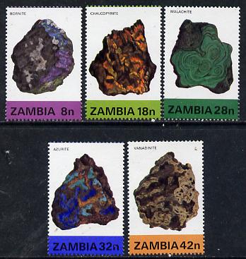 Zambia 1982 Minerals (2nd Series) set of 5 unmounted mint, SG 370-74*, stamps on , stamps on  stamps on minerals