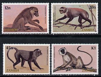 Zambia 1985 Primates set of 4 unmounted mint, SG 425-28*, stamps on animals    apes