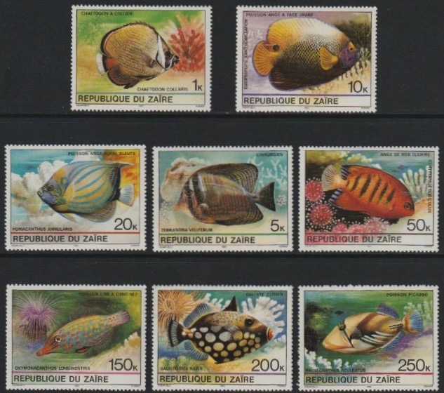 Zaire 1980 Tropical Fish set of 8 unmounted mint, SG 1017-24*, stamps on , stamps on  stamps on fish     marine-life