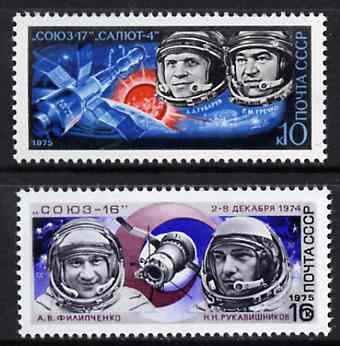 Russia 1975 Cosmonautics Day #2 set of 2 unmounted mint, SG 4382-83, Mi 4343-44*, stamps on , stamps on  stamps on space