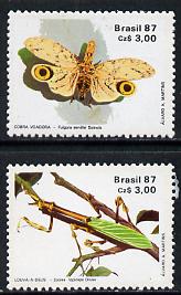 Brazil 1987 Entomology Society set of 2 unmounted mint, SG 2279-80*, stamps on , stamps on  stamps on butterflies    insects