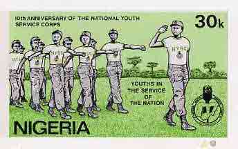 Nigeria 1983 National Youth Service Corps 10th Anniversary - original hand-painted artwork for 30k value (On Parade) by NSP&MCo Staff Artist Olukoya Ogunfowora on board 8..., stamps on scouts    youth