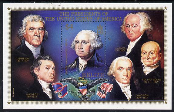 Belize 1986 United States Presidents perf m/sheet unmounted mint SG MS 923, stamps on , stamps on  stamps on personalities, stamps on  stamps on washington, stamps on  stamps on usa presidents, stamps on  stamps on americana