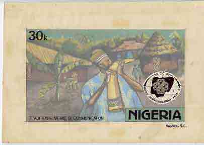 Nigeria 1983 World Communications Year - original hand-painted artwork for 30k value (Town Cryer) by S O Nwasike on card 8.5 x 5, stamps on communications