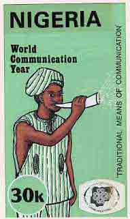 Nigeria 1983 World Communications Year - original hand-painted artwork for 30k value (Town Cryer) by unknown artist on board 5 x 8.5, stamps on communications