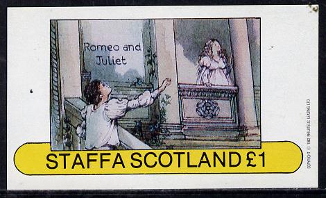 Staffa 1982 Scenes from Shakespeare's Plays (Romeo & Juliet) imperf souvenir sheet (£1 value) unmounted mint, stamps on literature    theatre     shakespeare
