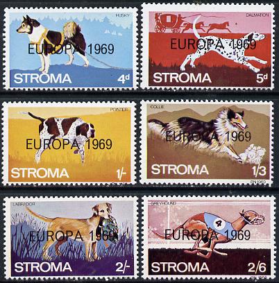 Stroma 1969 Dogs perf set of 6 each opt'd 'Europa 1969' unmounted mint, stamps on , stamps on  stamps on animals   dogs   europa   labrador     dalmation    greyhound    pointer    collie     husky