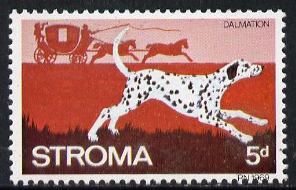 Stroma 1969 Dogs 5d (Dalmation) perf single with 'Europa 1969' albino opt unmounted mint*, stamps on , stamps on  stamps on animals   dogs   europa     dalmation