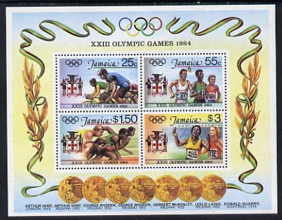 Jamaica 1984 Olympic Games m/sheet unmounted mint, SG MS 604, stamps on , stamps on  stamps on sport, stamps on  stamps on bicycles, stamps on  stamps on running, stamps on  stamps on relay, stamps on  stamps on olympics