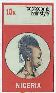 Nigeria 1987 Women's Hairstyles - original hand-painted artwork for 10k value (Cockscomb Hair style) by Clement O Ogbebor on card 5 x 8.5 endorsed A6, stamps on , stamps on  stamps on fashion, stamps on  stamps on women, stamps on  stamps on hair
