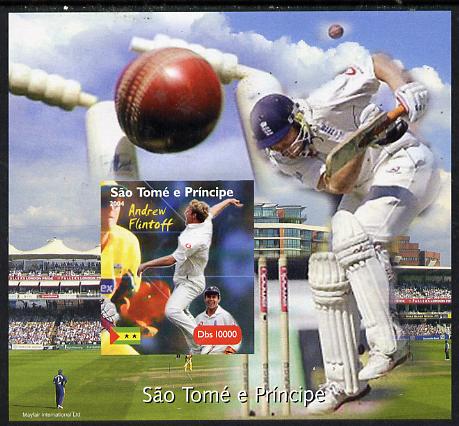 St Thomas & Prince Islands 2004 Cricket - Andrew Flintoff imperf souvenir sheet unmounted mint. Note this item is privately produced and is offered purely on its thematic appeal, stamps on , stamps on  stamps on sport, stamps on  stamps on cricket