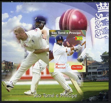 St Thomas & Prince Islands 2004 Cricket - Nasser Hussain imperf souvenir sheet unmounted mint. Note this item is privately produced and is offered purely on its thematic appeal, stamps on sport, stamps on cricket