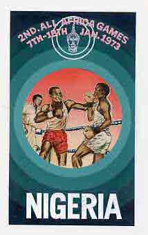 Nigeria 1973 Second All Africa Games - original hand-painted artwork (undenominated) by Austin Ogo Onwudimegwu showing Boxing, on card 5 x 8.5 , stamps on , stamps on  stamps on sport    boxing