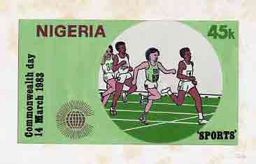 Nigeria 1983 Commonwealth Day - original hand-painted artwork for 45k value (Athletics) by unknown artist, on board 8.5 x 5 , stamps on sport      athletics     running