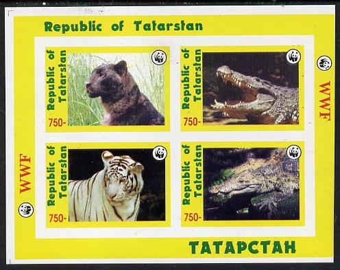 Tatarstan Republic 1996 WWF imperf sheetlet containing complete set of 4 (Big Cats & Crocodiles) unmounted mint, stamps on , stamps on  stamps on wwf       reptiles    animals    bears    cats, stamps on  stamps on  wwf , stamps on  stamps on 