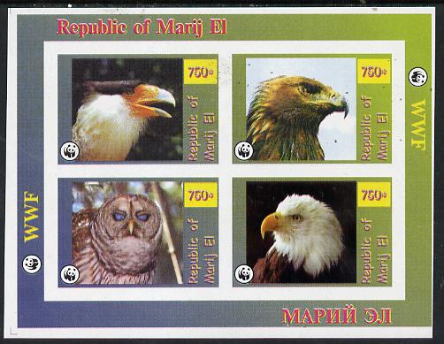 Marij El Republic 1996 WWF imperf sheetlet containing complete set of 4 Birds of Prey unmounted mint, stamps on wwf       birds     birds of prey    owls, stamps on  wwf , stamps on 