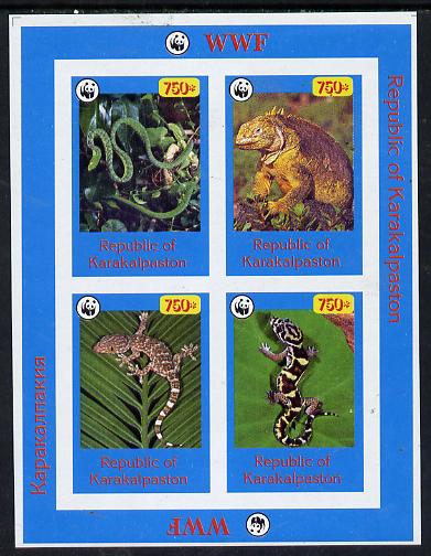 Karakalpakia Republic 1996 WWF imperf sheetlet containing complete set of 4 Reptiles unmounted mint, stamps on , stamps on  stamps on wwf       reptiles, stamps on  stamps on  wwf , stamps on  stamps on 