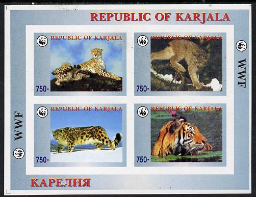 Karjala Republic 1996 WWF imperf sheetlet containing complete set of 4 Animals (Big Cats) unmounted mint, stamps on wwf       animals     cats, stamps on  wwf , stamps on 