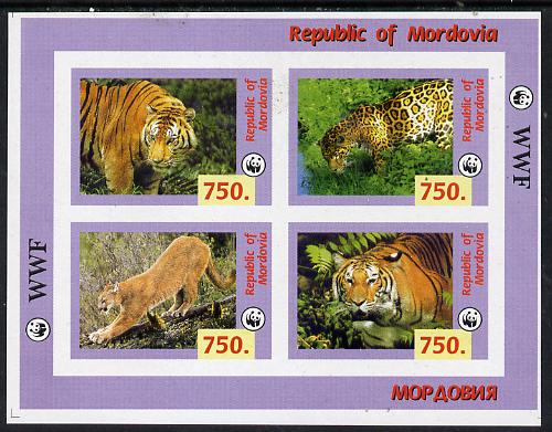 Mordovia Republic 1996 WWF imperf sheetlet containing complete set of 4 Animals (Big Cats) unmounted mint, stamps on , stamps on  stamps on wwf       animals     cats, stamps on  stamps on  wwf , stamps on  stamps on 