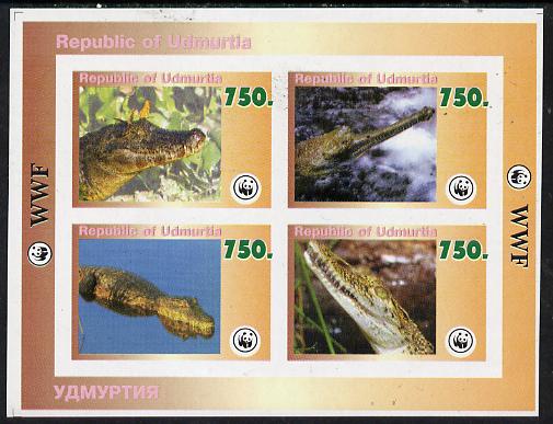 Udmurtia Republic 1996 WWF imperf sheetlet containing complete set of 4 Crocodiles unmounted mint, stamps on , stamps on  stamps on wwf       reptiles, stamps on  stamps on  wwf , stamps on  stamps on 
