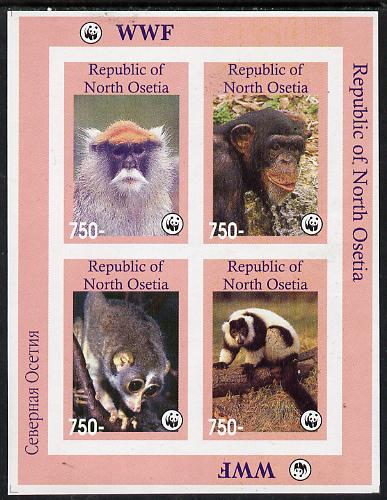 North Ossetia Republic 1996 WWF imperf sheetlet containing complete set of 4 Monkeys unmounted mint, stamps on , stamps on  stamps on wwf       animals    apes, stamps on  stamps on  wwf , stamps on  stamps on 