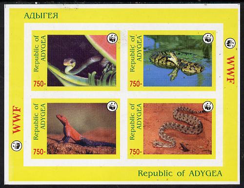 Adigey Republic 1996 WWF imperf sheetlet containing complete set of 4 Reptiles unmounted mint