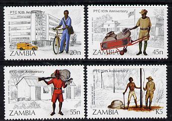 Zambia 1985 Posts & Telecommuniucations set of 4 unmounted mint, SG 441-44*, stamps on , stamps on  stamps on communications, stamps on  stamps on postman, stamps on  stamps on bicycles, stamps on  stamps on postal