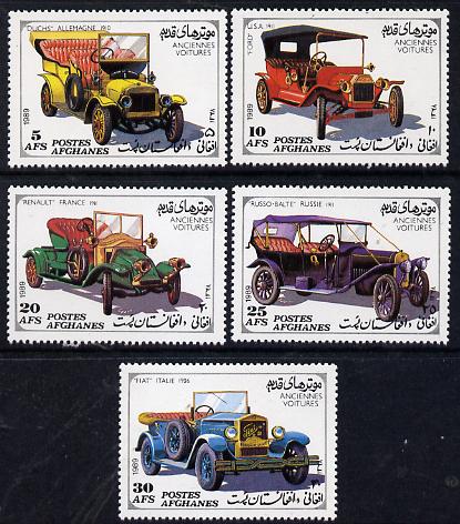 Afghanistan 1989 Vintage Cars perf set of 5 unmounted mint, SG 1278-82*, stamps on , stamps on  stamps on cars    duchs    renault    ford    fiat    russo-balte