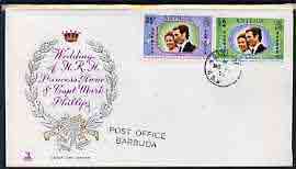 Barbuda 1973 Royal Wedding perf set of 2 on illustrated cover with first day cancel, stamps on , stamps on  stamps on royalty    anne & mark