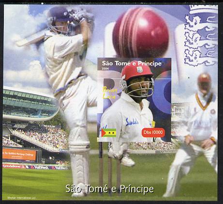 St Thomas & Prince Islands 2004 Cricket - Brian Lara imperf souvenir sheet unmounted mint. Note this item is privately produced and is offered purely on its thematic appeal, stamps on , stamps on  stamps on sport, stamps on  stamps on cricket