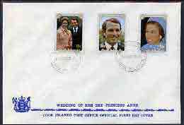 Cook Islands 1973 Royal Wedding perf set of 3 on commemorative cover with first day cancel, stamps on , stamps on  stamps on royalty    anne & mark