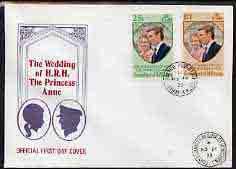 St Vincent - Grenadines 1973 Royal Wedding set of 2 on illustrated cover with first day cancel, stamps on royalty    anne & mark