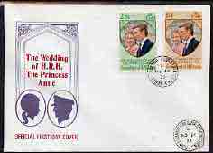 St Vincent - Grenadines 1973 Royal Wedding set of 2 on illustrated cover with first day cancel, stamps on , stamps on  stamps on royalty    anne & mark