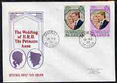 St Lucia 1973 Royal Wedding set of 2 on illustrated cover with first day cancel, stamps on royalty, stamps on anne, stamps on mark