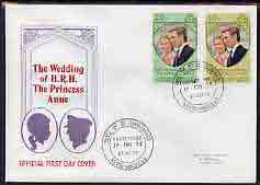St Kitts-Nevis 1973 Royal Wedding set of 2 on illustrated cover with first day cancel, stamps on royalty    anne & mark