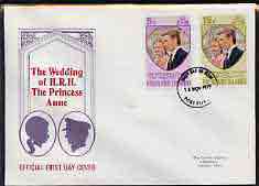 Falkland Islands 1973 Royal Wedding set of 2 on illustrated cover with first day cancel, stamps on , stamps on  stamps on royalty    anne & mark